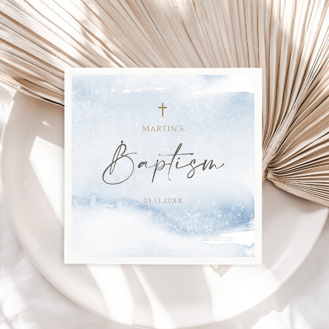Blue Watercolor Boy Baptism Napkin (Blue Watercolor Boy Baptism Napkins)