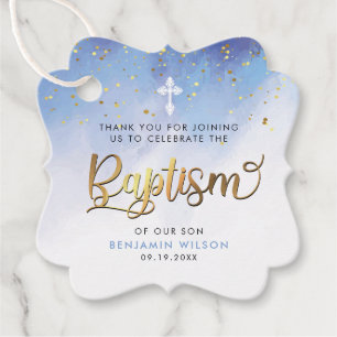 Blue Watercolor Boy Baptism Thank You Favour Tags