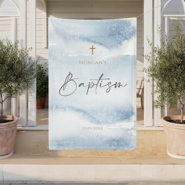Blue Watercolor Boy Baptism Vertical Banner (Blue Watercolor Boy Baptism Vertical Banner)