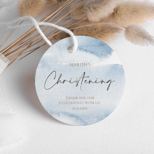 Blue Watercolor Boy Christening Favour Tag