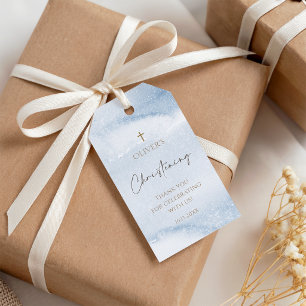 Blue Watercolor Boy Christening Luggage Favour Tag