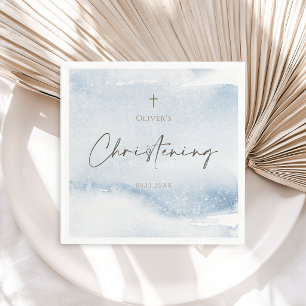 Blue Watercolor Boy Christening Napkin