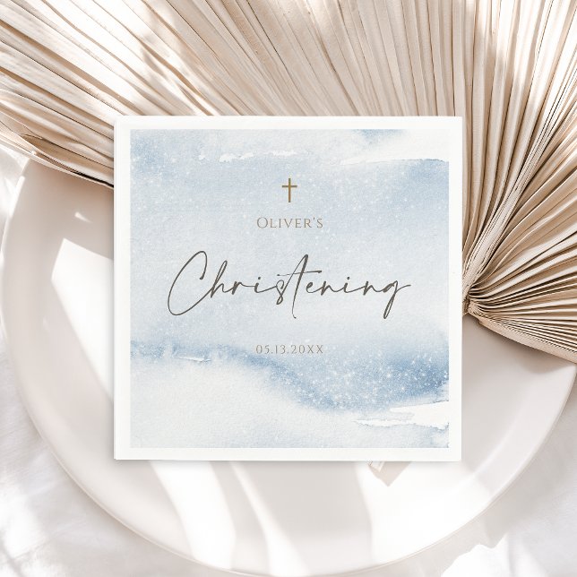 Blue Watercolor Boy Christening Napkin (Blue Watercolor Boy Christening Napkins)