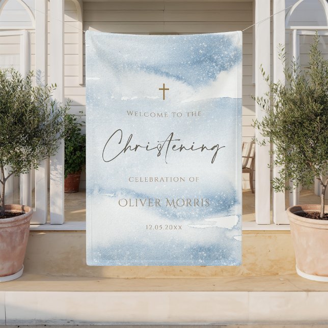 Blue Watercolor Boy Christening Vertical Banner (Blue Watercolor Boy Christening Vertical Banner)