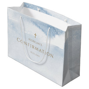 Blue Watercolor Boy Confirmation Large Gift Bag