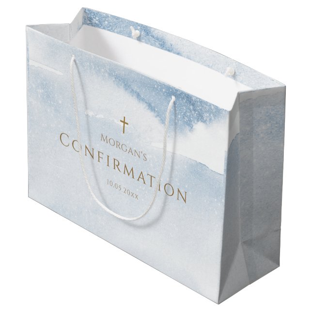 Blue Watercolor Boy Confirmation Large Gift Bag (Back Angled)