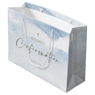 Blue Watercolor Boy Confirmation Large Gift Bag