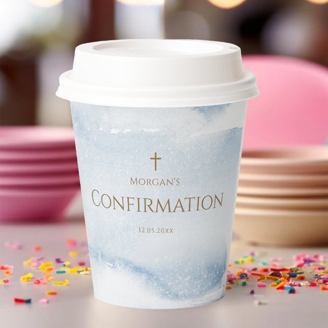 Blue Watercolor Boy Confirmation Paper Cups (Blue Watercolor Boy Confirmation Paper Cups)