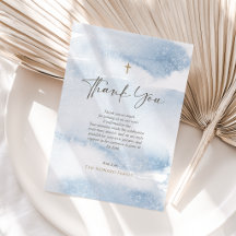 Blue Watercolor Boy Confirmation Thank You Card