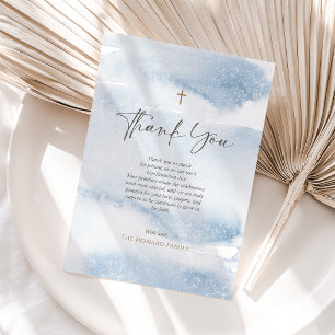 Blue Watercolor Boy Confirmation Thank You Card
