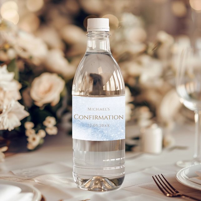 Blue Watercolor Boy Confirmation Water Bottle Label (Blue Watercolor Boy Confirmation Water Bottle Label)