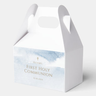 Blue Watercolor Boy First Communion Favour Box