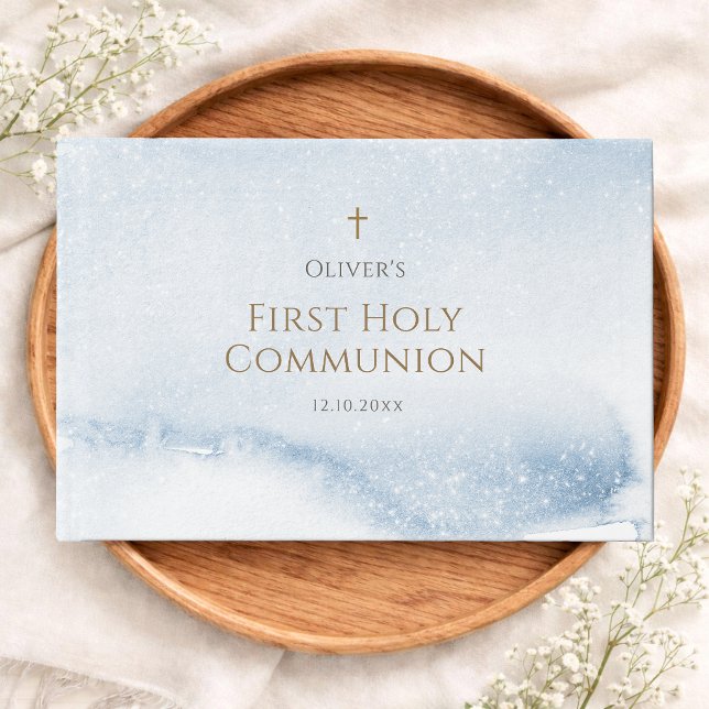Blue Watercolor Boy First Communion Guest Book (Blue Watercolor Boy First Communion Guest Book)