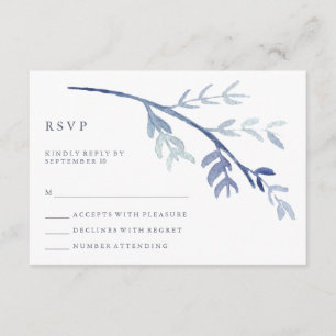 Blue Watercolor Branch Wedding RSVP Card