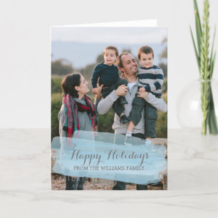 Blue Watercolor Brushstroke Holiday Photo Card