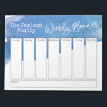 Blue Watercolor Brushstroke Weekly Planner Notepad<br><div class="desc">In this fun design, I've covered the top of the background in a blue watercolor brush stroke. The phrase "Weekly Planner" was rendered in a casual handwriting font and has been placed, as a graphic, at the top of the page. Use the template fields to add your details as you...</div>