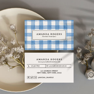 Blue Watercolor Buffalo Plaid QR SOCIAL HANDLE Business Card