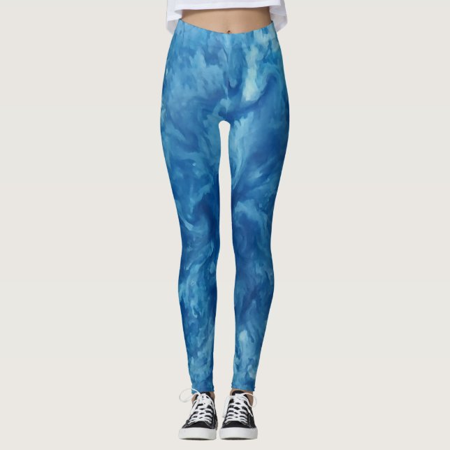 Blue Watercolor Burst Leggings (Front)