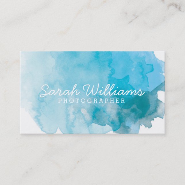 Blue Watercolor Business Card (Front)