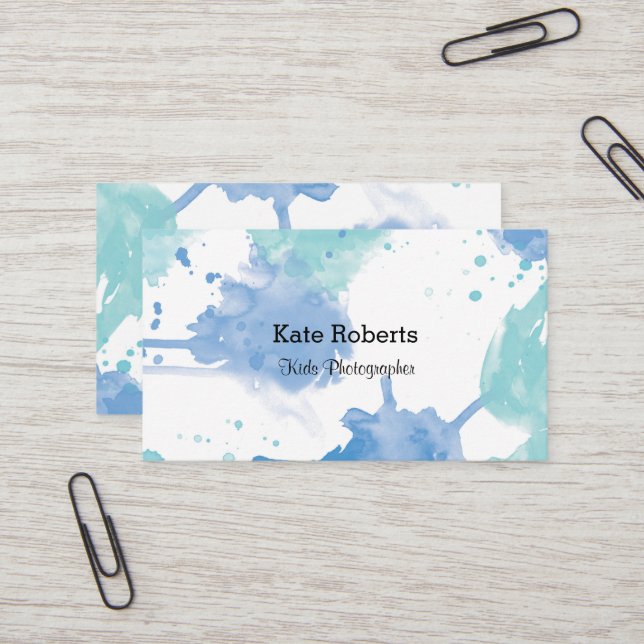 Blue Watercolor business card | creative (Front/Back In Situ)
