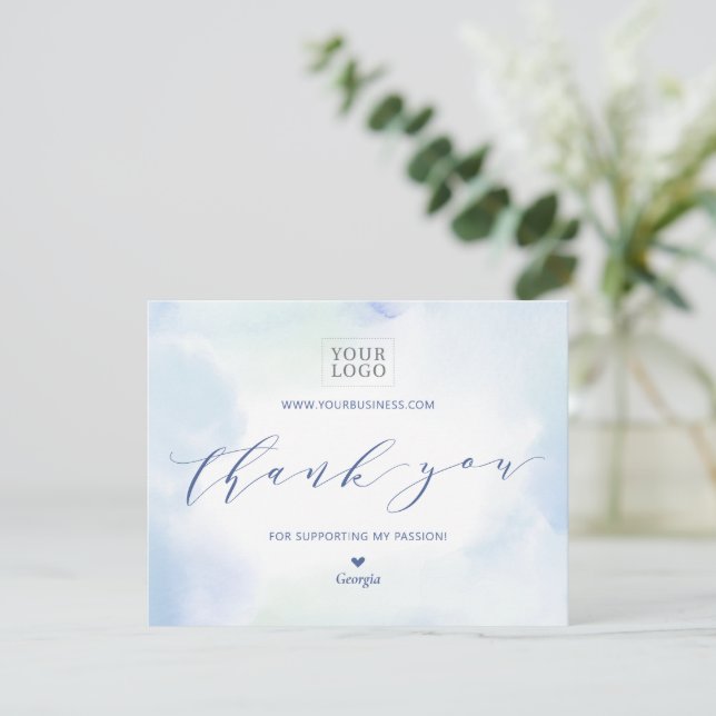 Blue Watercolor Business Logo Package Thank You (Standing Front)