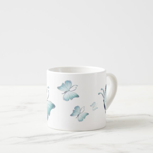 Blue Watercolor Butterflies Espresso Cup (Front Right)