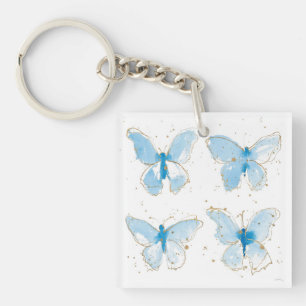 Blue Watercolor Butterflies Key Ring