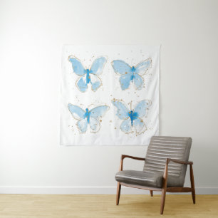 Blue Watercolor Butterflies Tapestry