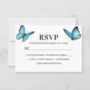 Blue watercolor butterflies wedding RSVP