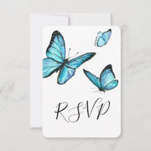 Blue watercolor butterflies wedding RSVP Card