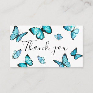 Blue watercolor butterflies wedding thank you enclosure card