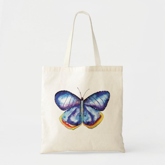 Blue Watercolor Butterfly Art Budget Tote (Front)