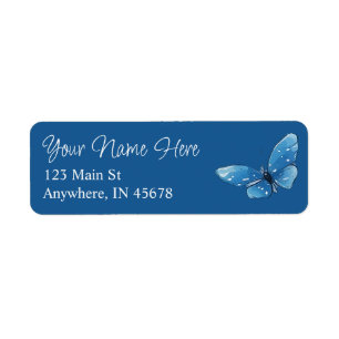 Blue Watercolor Butterfly on Blue Return Address