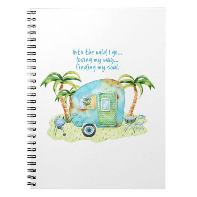 Blue Watercolor Camper Caravan - Finding My Soul Notebook (Front)