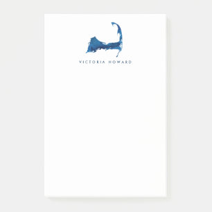 Blue Watercolor Cape Cod Map Personal Monogram Post-it Notes