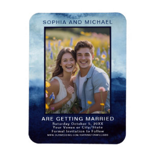 Blue Watercolor Casual Wedding Save the Date Bold Magnet
