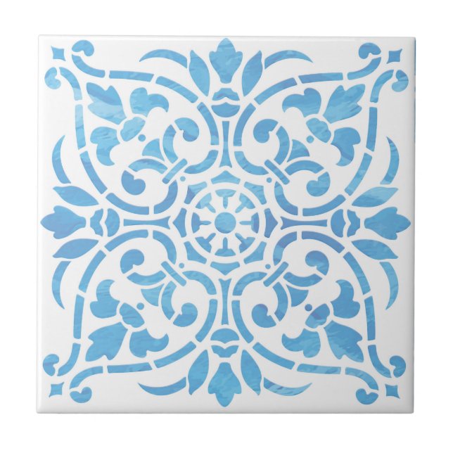 Blue Watercolor Ceramic Tile (Front)