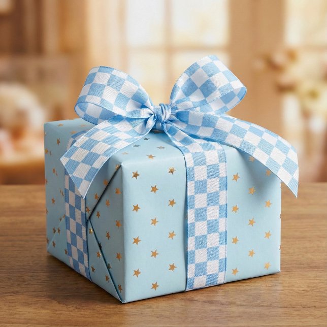 Blue Watercolor Checkered Racing Flag Satin Ribbon (Creator Uploaded)