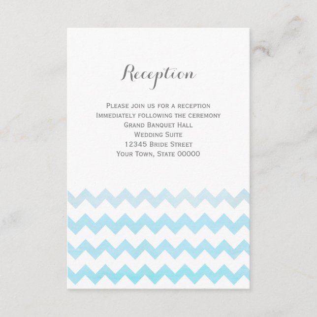 Blue Watercolor Chevron Wedding Reception Info Enclosure Card (Front)