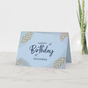 Blue Watercolor Chic Happy Birthday Custom Name Card