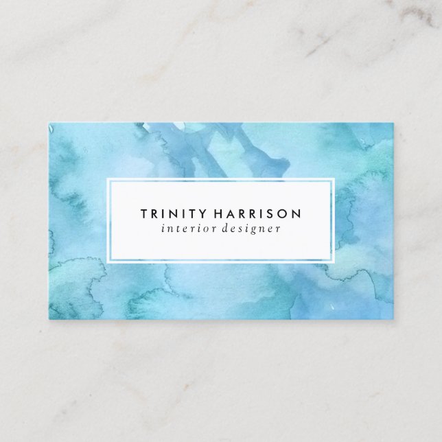 Blue Watercolor | Chic Modern Business Card (Front)