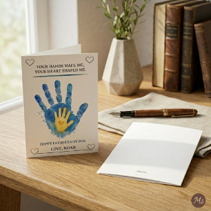 Blue Watercolor Child Handprint Father’s Day Card