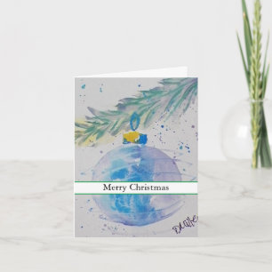 Blue Watercolor Christmas Ball Card