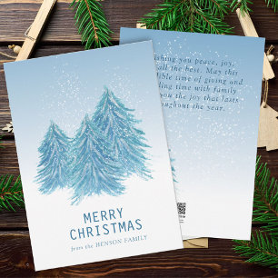 Blue Watercolor Christmas Tree Artistic    Holiday Card