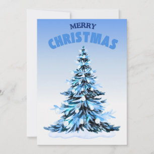 Blue Watercolor Christmas Tree Non-Photo Holiday Card
