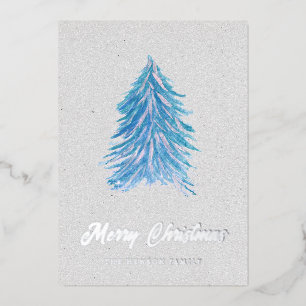 Blue Watercolor Christmas Tree Simple Merry 