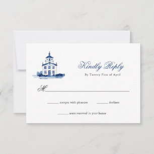 Blue Watercolor Church wedding RSVP Card