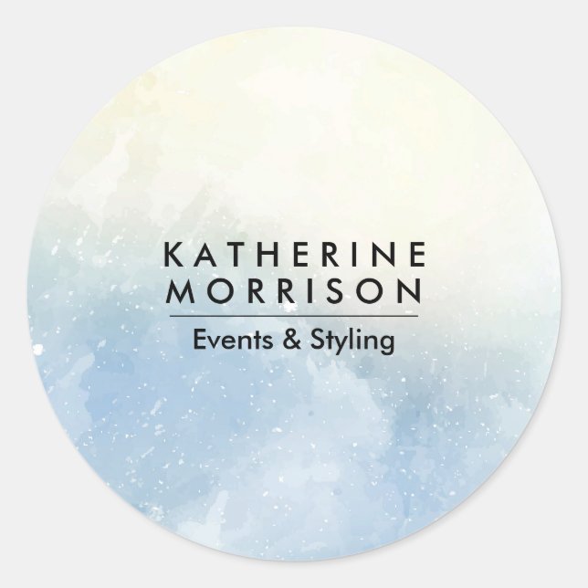 Blue Watercolor Classic Round Sticker (Front)