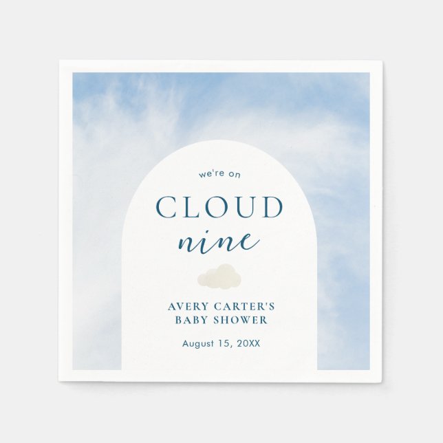 Blue Watercolor Cloud 9 Baby Shower Napkin (Front)