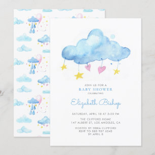 Blue Watercolor Cloud Gender Neutral Baby Shower Invitation